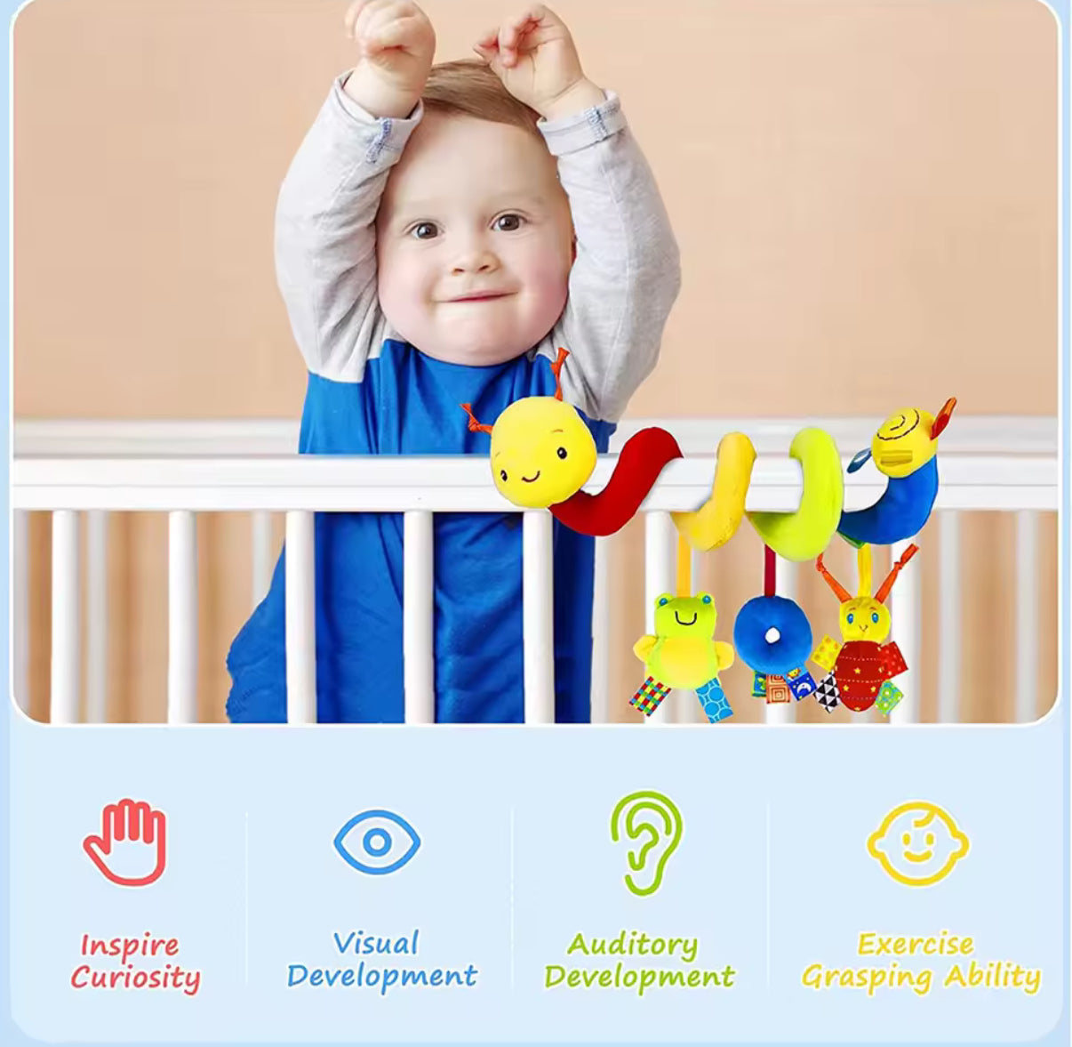 Cute Activity Musical Spiral Crib Stroller Car Seat Travel Hanging Toys Baby Boys Girls Rattles Toy