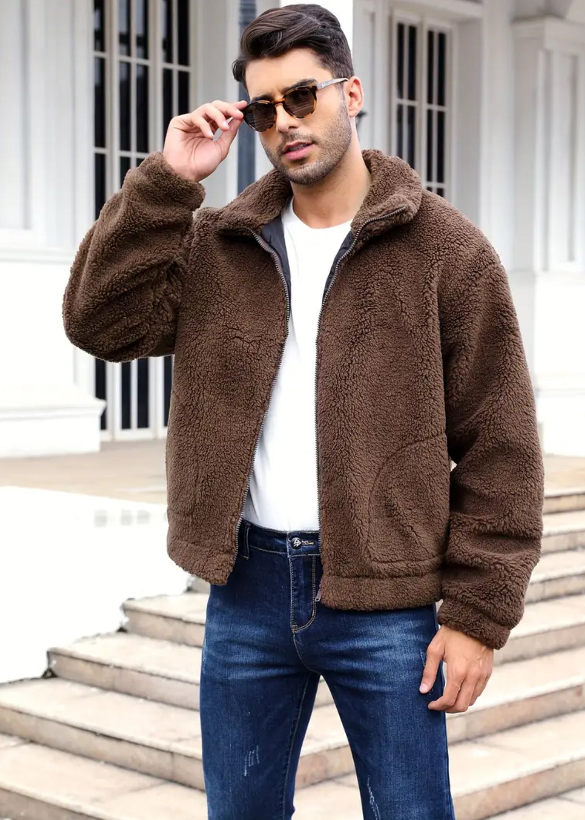 RELISH NOLESS Men's Casual Fleece Jacket - Warm, Zip-Up Winter Coat with Stand Collar & Pockets