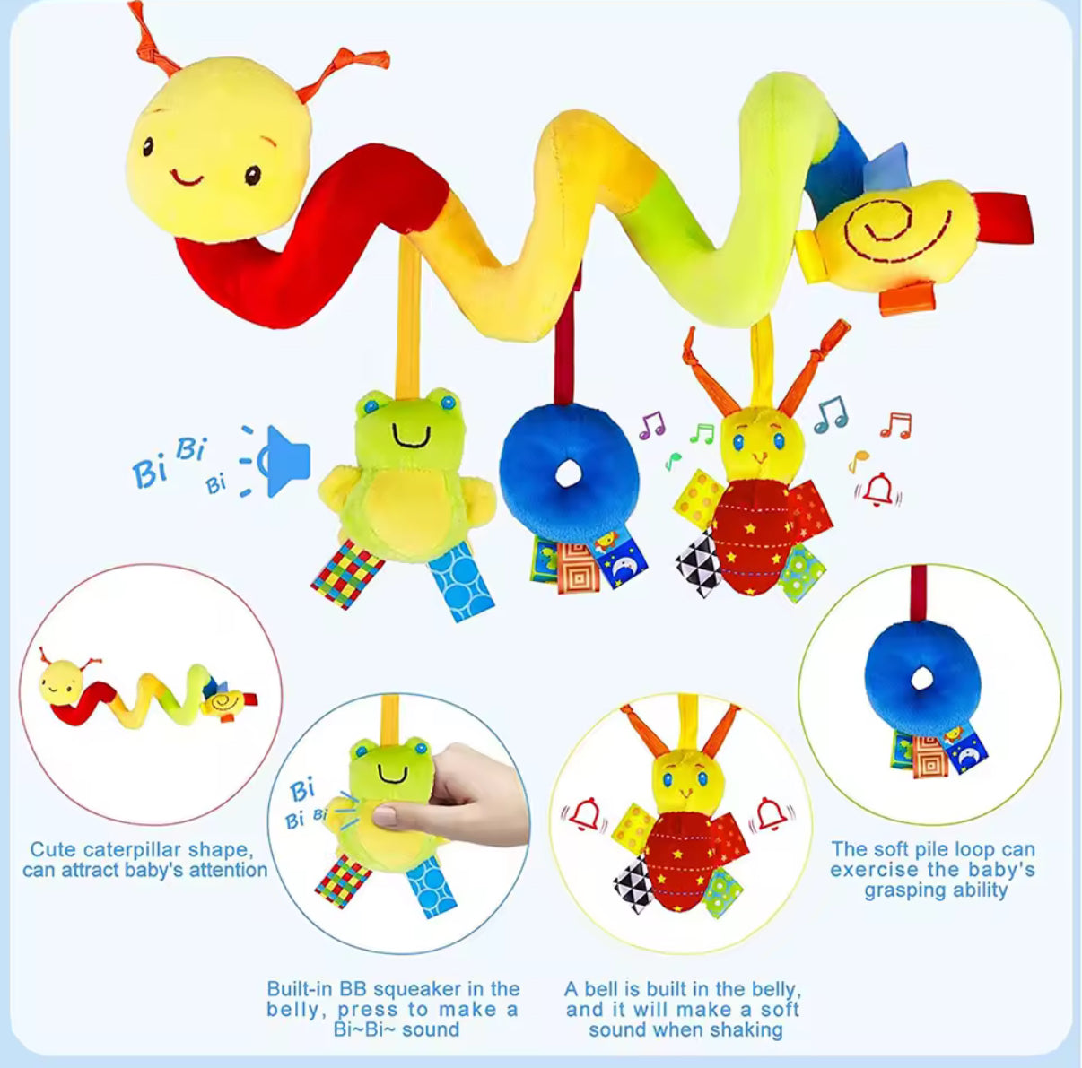 Cute Activity Musical Spiral Crib Stroller Car Seat Travel Hanging Toys Baby Boys Girls Rattles Toy