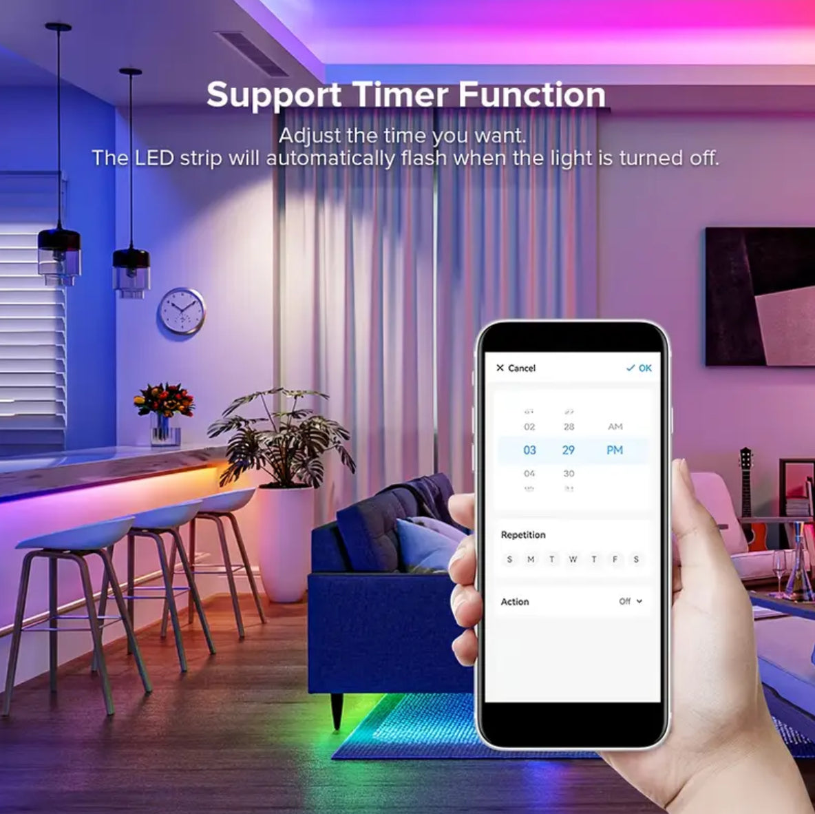 Smart Bedroom LED Lights, RGB Music Sync Bar Lights with 44-Key Remote Control + App Control, Multiple Modes, Dimming, Flashing, Suitable for Bedroom, Living Room, Halloween, Christmas Gifts, Holiday Parties, and Wedding Decorations