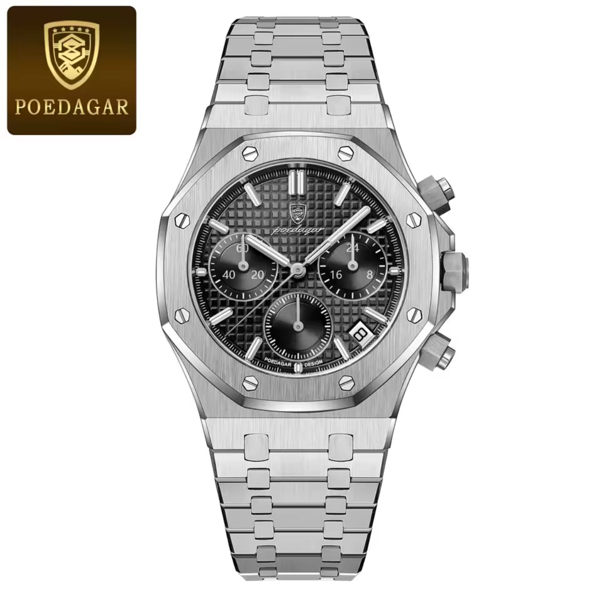 POEDAGAR Original Luxury Men's Watches Date Chronograph Stainless Steel Quartz Watch Waterproof Luminous Fashion Man Wristwatch