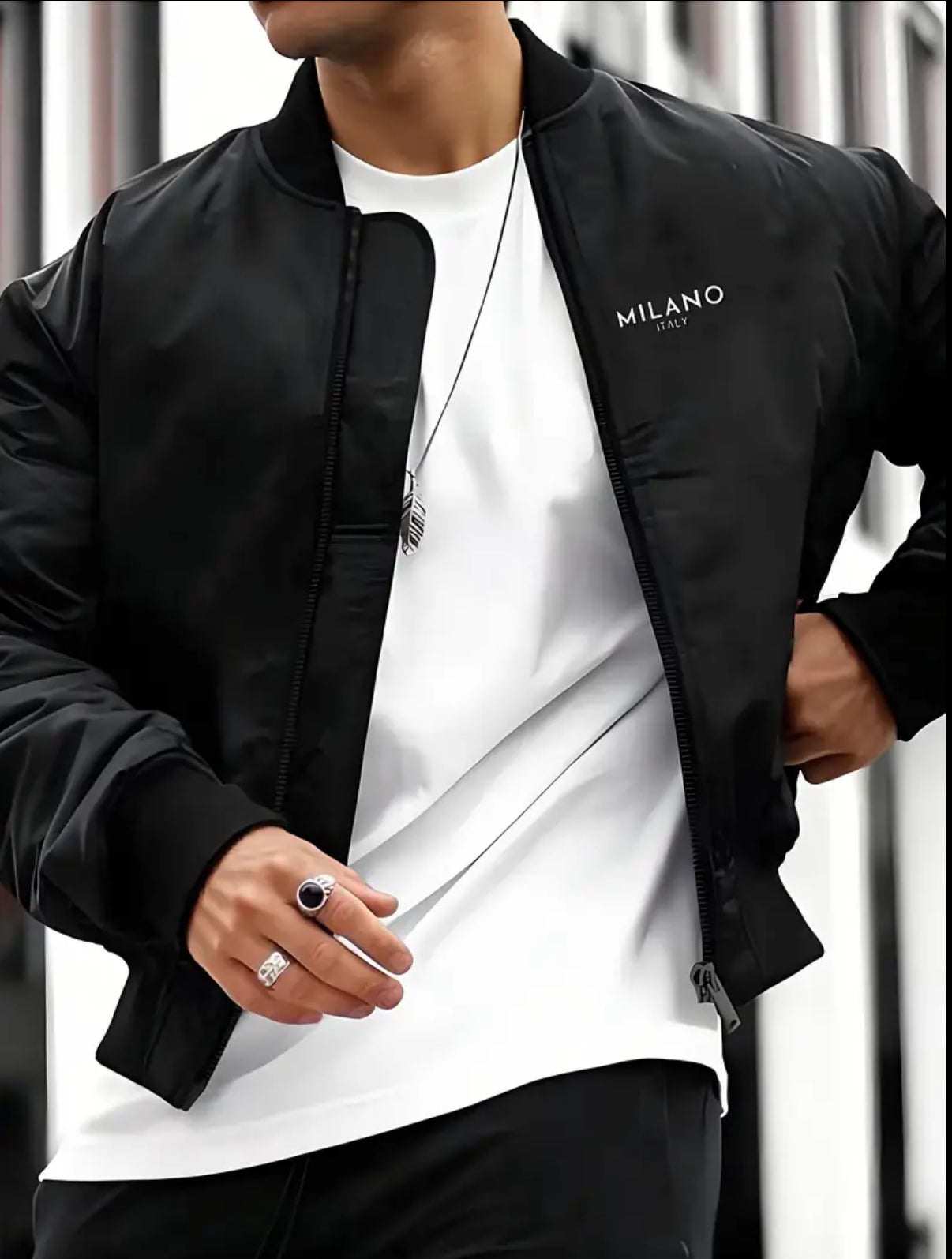 Gentlemen Bird Men's Lightweight Baseball Jacket - Casual Zip-Up Coat with Milan Italy Lettering, 100% Polyester, Machine Washable, Regular Fit for Spring/Fall