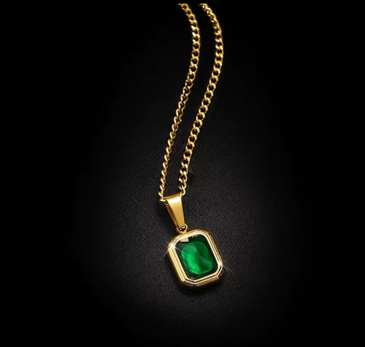 OIMG 316L Stainless Steel Gold Plated Emerald Zirconia Geometric Square Pendant Necklace For Women Girls Temperament Jewelry