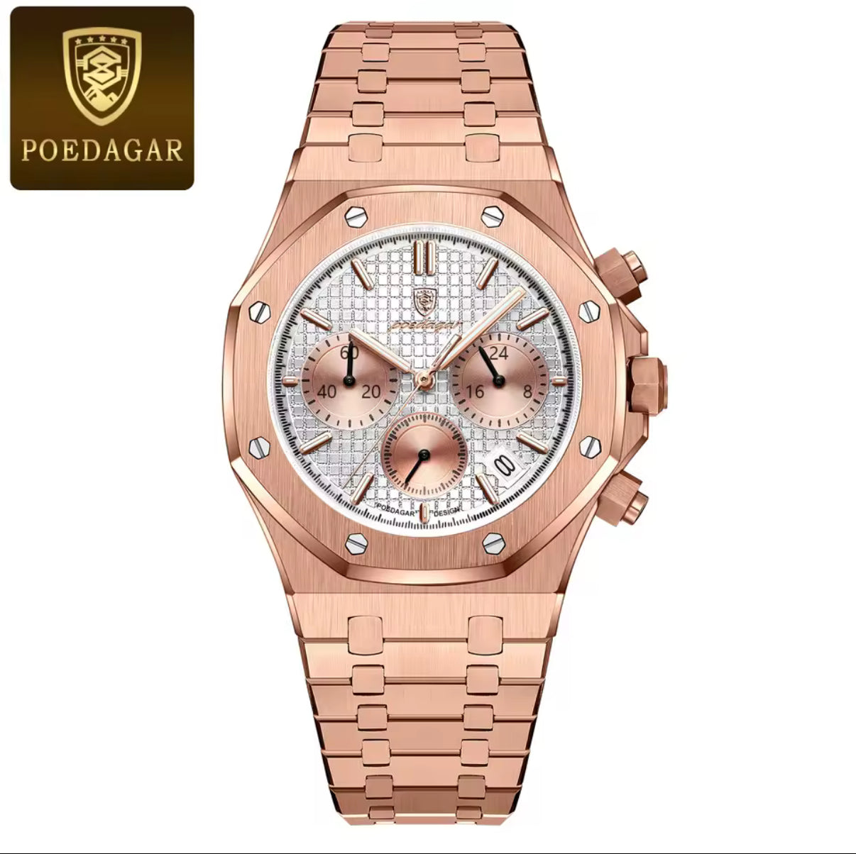 POEDAGAR Original Luxury Men's Watches Date Chronograph Stainless Steel Quartz Watch Waterproof Luminous Fashion Man Wristwatch