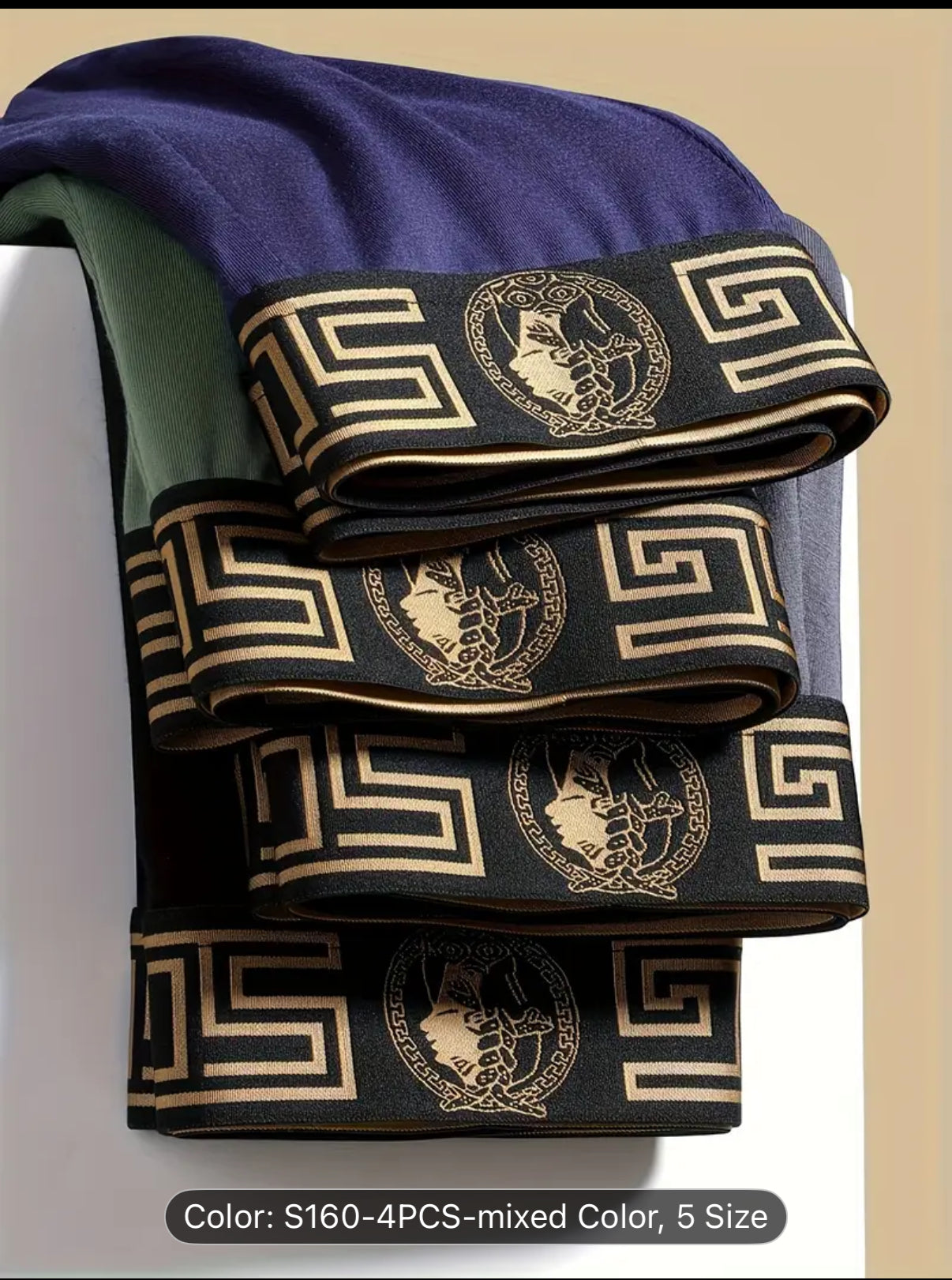 Random 4pcs EACIECK Men'S Athletic Shorts, Black & Golden Gift Box, Viscose & Elastane Blend, Medium Stretch, Solid Color, Regular Fit, Knit Fabric, 160Gsm, Daily & Casual Wear