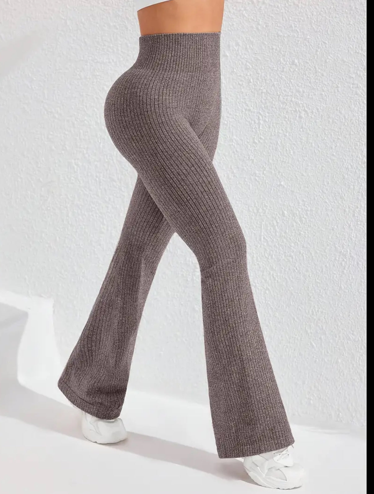 Women's High-Waisted Tummy Control Workout Leggings - 4D Textured Ribbed Flared Pants with Compression Fit, Lift & Seamless Design for Gym Running Casual Wear, All-Season Stretchy Ribbed Fabric, Tummy Control Shapewear, Fitness Apparel, Smooth Compression