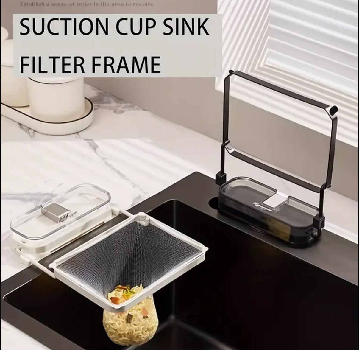Sink Suction Cup Foldable Metal and Plastic Filter - 50 Removable Mesh Bags, Side-Mounted Kitchen Drain Strainer with Collapsible Basket for Food Waste Collection free