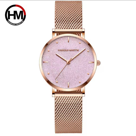 2025 New Women's Luxury Watch Matte Dial Japanese Quartz Movement Stainless Steel Mesh Strap Hannah Martin Brand Original Watch