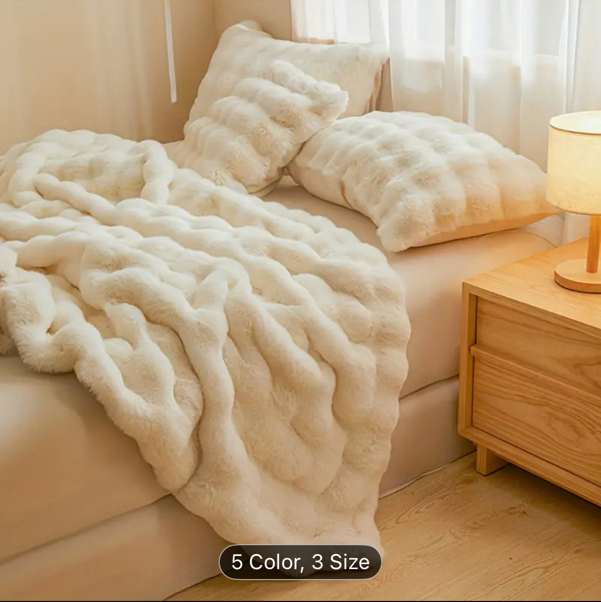 High luxury soft rabbit like plush blanket, autumn and winter thick warm bed blanket cover, Light Beige friendly and comfortable, providing all day warmth and comfort, suitable for sofas, beds, offices and travel, multi-purpose blanket, Christmas gift, Wi