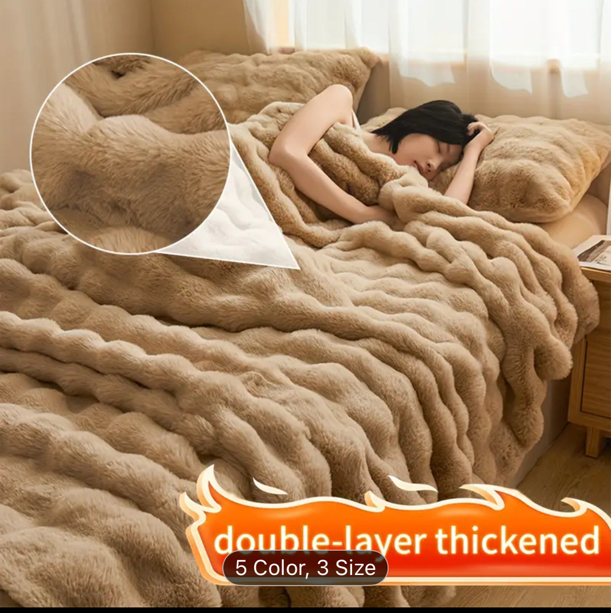 High luxury soft rabbit like plush blanket, autumn and winter thick warm bed blanket cover, Light Beige friendly and comfortable, providing all day warmth and comfort, suitable for sofas, beds, offices and travel, multi-purpose blanket, Christmas gift, Wi