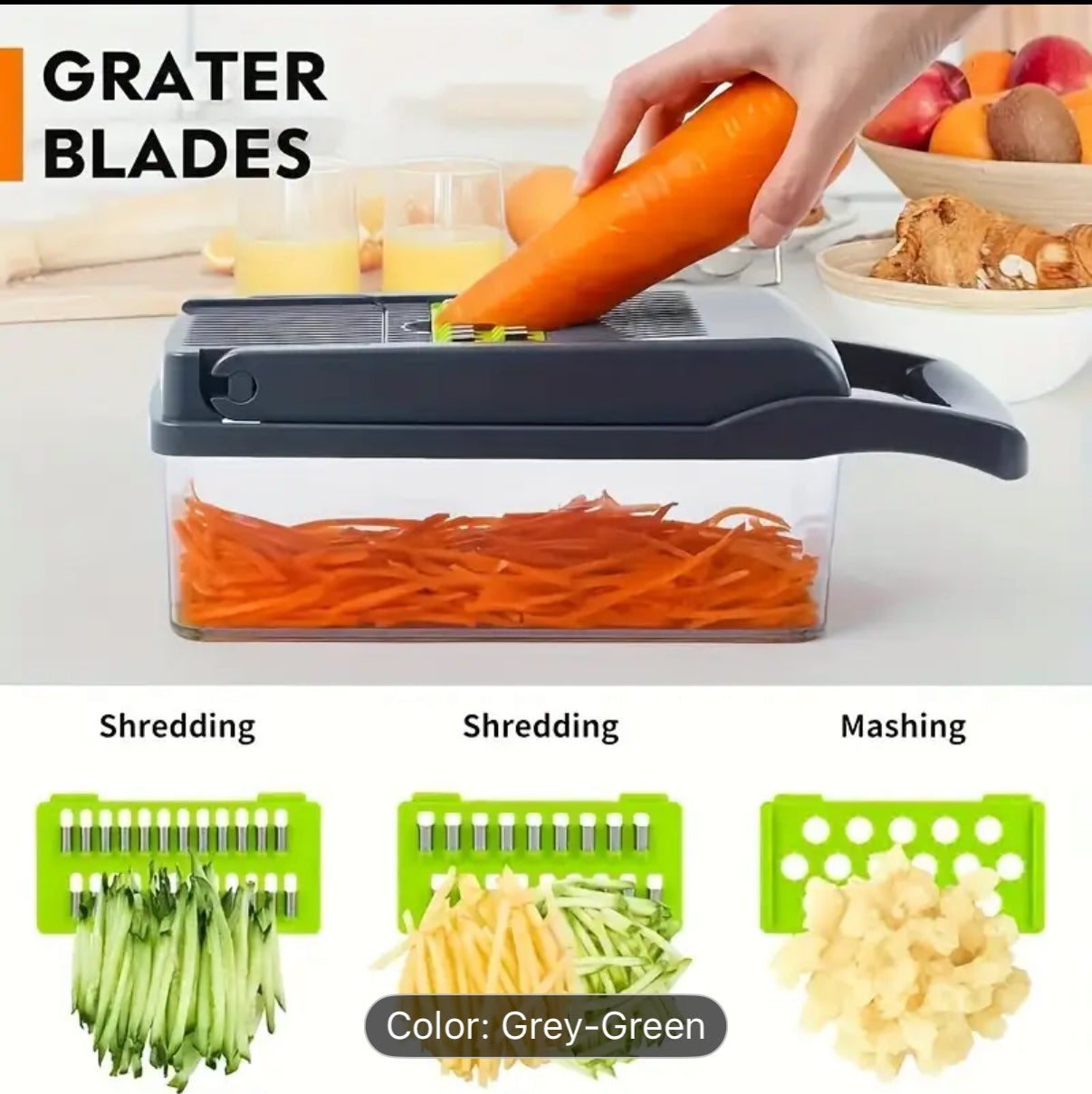 16pcs/Set, Vegetable Chopper, Multifunctional Fruit Slicer, veggie slicer, Vegetable Slicer, Cutter with Container, Onion Mincer Chopper with Multiple Interchangeable Blades, Household Potato Shredder, Kitchen Stuff, Kitchen Gadgets