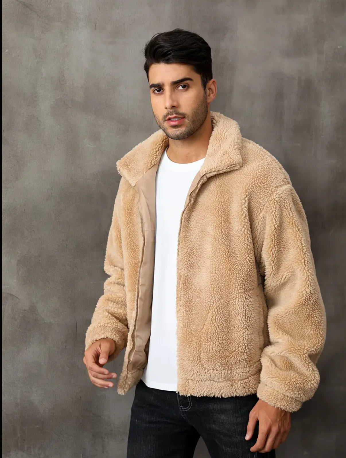 RELISH NOLESS Men's Casual Fleece Jacket - Warm, Zip-Up Winter Coat with Stand Collar & Pockets