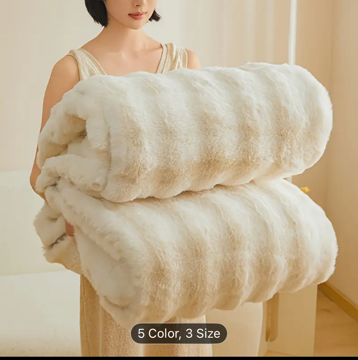 High luxury soft rabbit like plush blanket, autumn and winter thick warm bed blanket cover, Light Beige friendly and comfortable, providing all day warmth and comfort, suitable for sofas, beds, offices and travel, multi-purpose blanket, Christmas gift, Wi