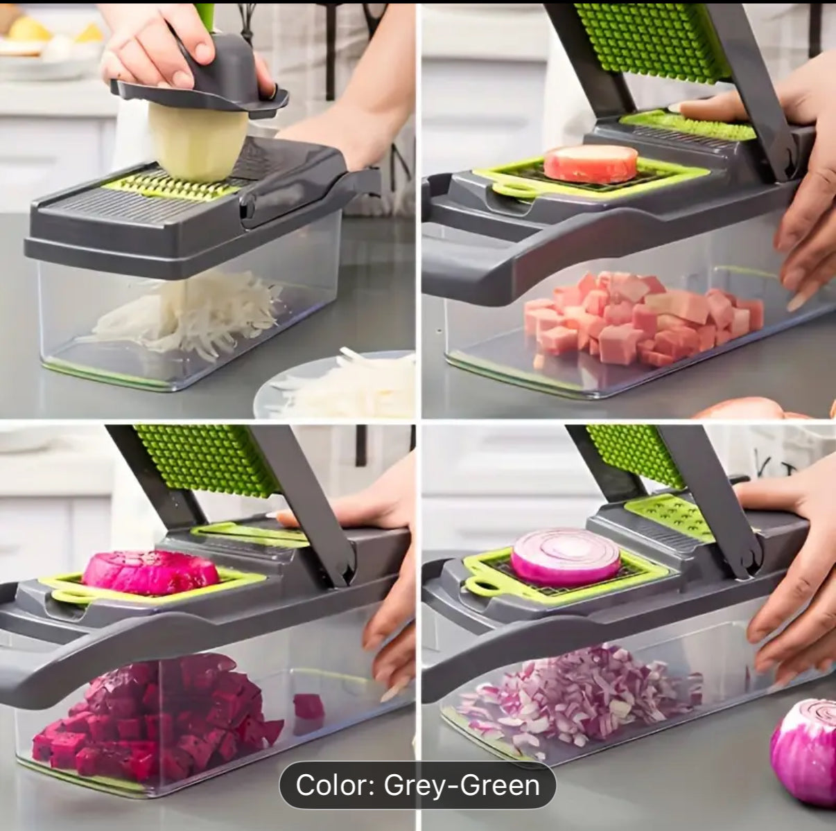 16pcs/Set, Vegetable Chopper, Multifunctional Fruit Slicer, veggie slicer, Vegetable Slicer, Cutter with Container, Onion Mincer Chopper with Multiple Interchangeable Blades, Household Potato Shredder, Kitchen Stuff, Kitchen Gadgets