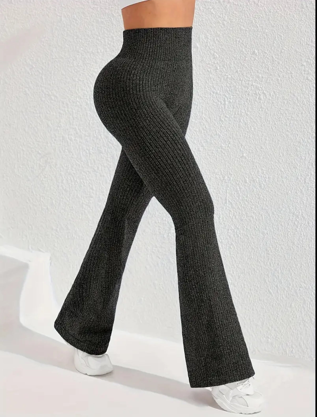 Women's High-Waisted Tummy Control Workout Leggings - 4D Textured Ribbed Flared Pants with Compression Fit, Lift & Seamless Design for Gym Running Casual Wear, All-Season Stretchy Ribbed Fabric, Tummy Control Shapewear, Fitness Apparel, Smooth Compression