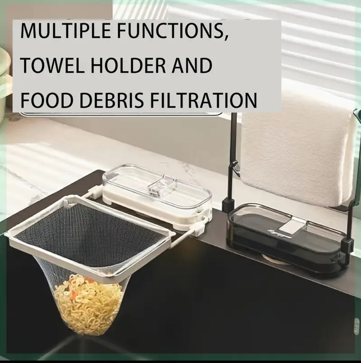 Sink Suction Cup Foldable Metal and Plastic Filter - 50 Removable Mesh Bags, Side-Mounted Kitchen Drain Strainer with Collapsible Basket for Food Waste Collection free