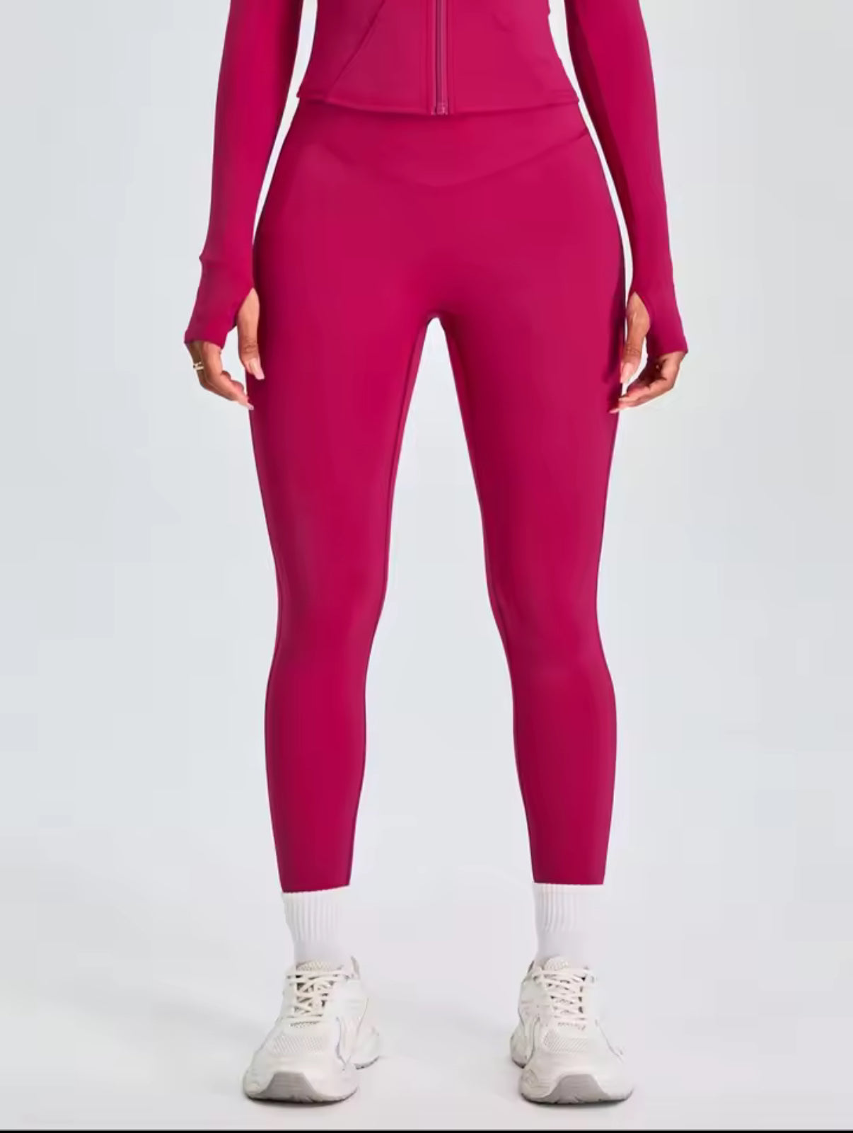 Fitfemme Two-piece Set Women's Solid Zip UpMock Neck Sports Jacket & HighWaist Leggings Set, SportyBreathable Quick Drying