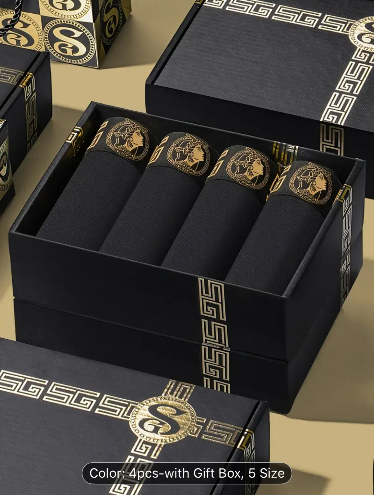 4pcs Black and Golden Boxer Briefs - Soft, Breathable Viscose, Comfortable Daily Wear for Men, Slim Fit with Elasticity, Solid Color Design, Casual Underwear|Boxer Briefs|Boxers as a Gift