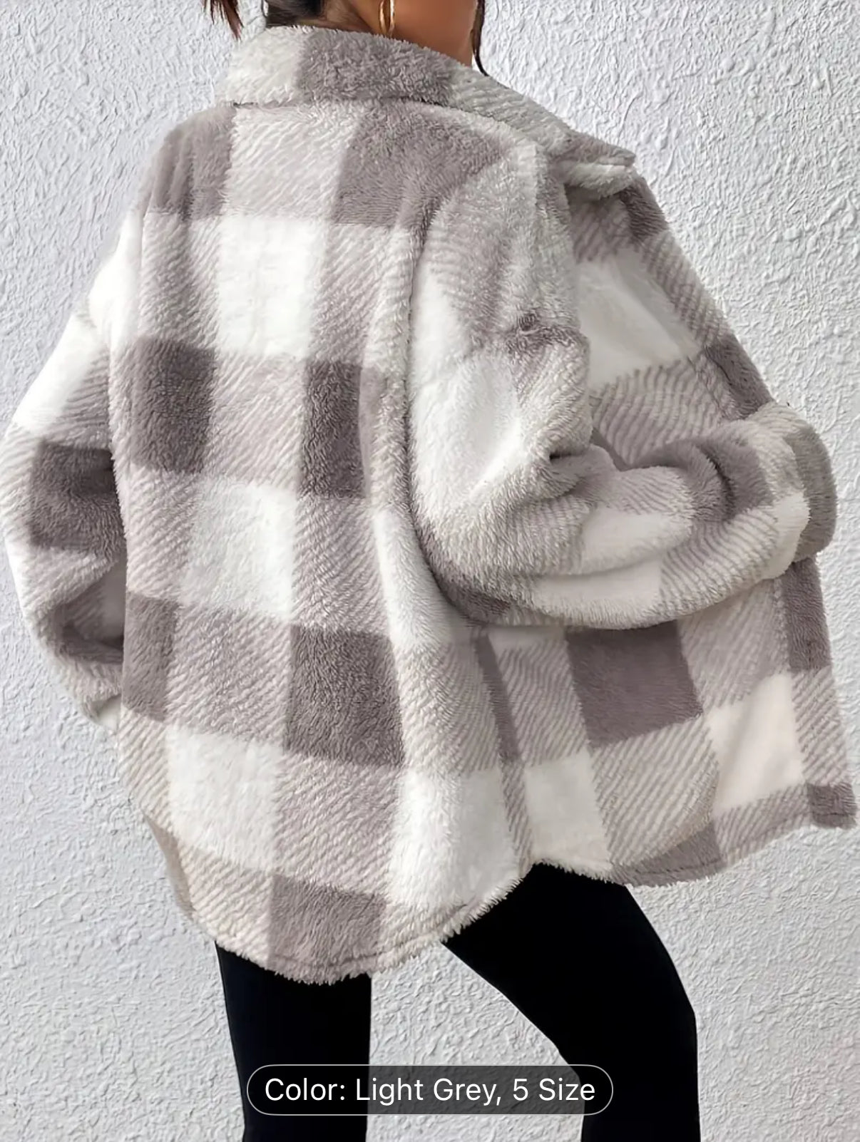 Women'S Elegant Plaid Faux Fur Jacket with Button Front - Cozy Fall/Winter Casual Outerwear, & Checkered Pattern, Long Sleeve, Button-Up Design, Perfect for Casual Attire, Winter Jacket